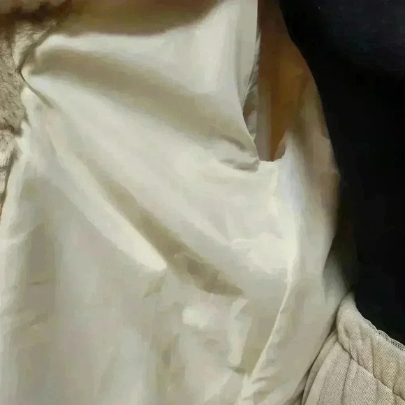 Cream Alpine Studio Medium Full Length Faux Fur Coat Geometric Pattern Pockets - Picture 8 of 11